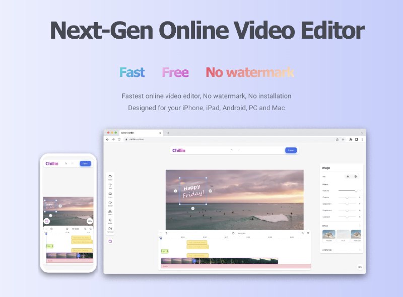 #剪辑 #网址 #网站chillin在线视频编辑一个方便的在线视频剪辑器，可无水印导出成片，没有分辨率限制在线的效果及贴图也为剪辑带来不同感受使用：