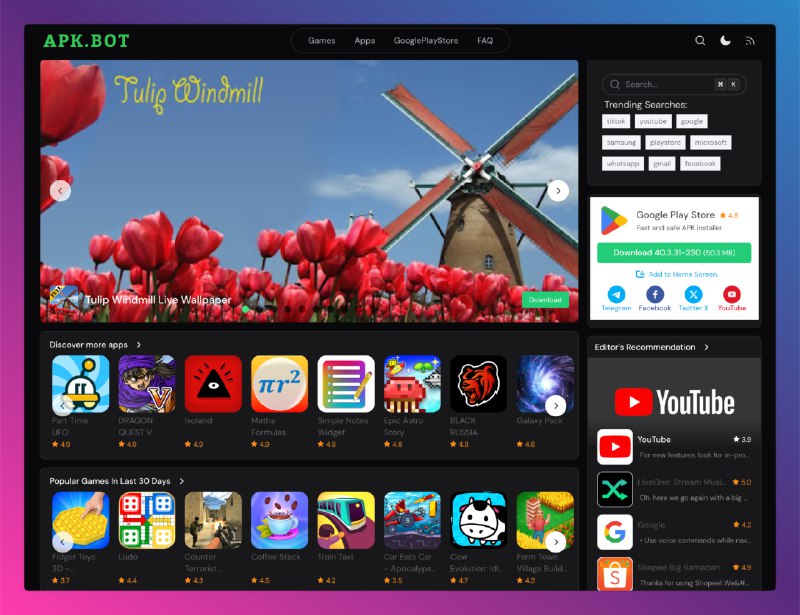 #APKapkbot-一个免费的apk下载站点这是一个无广告版apkpure，设计简洁，下载速度快官网：