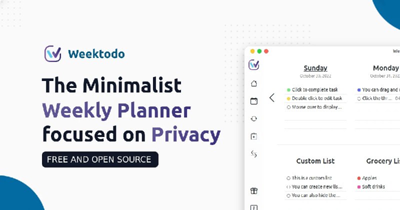 周待办 |免费和开源的极简主义每周计划和待办事项列表应用程序
