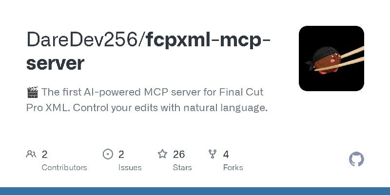 GitHub - DareDev256/fcpxml-mcp-server: 🎬 The first AI-powered MCP server for Final Cut Pro XML. Control your edits with natural…