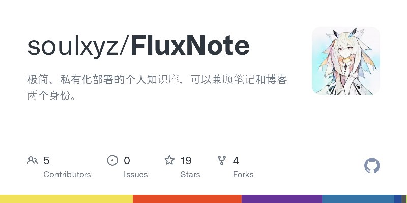 GitHub - soulxyz/FluxNote: 极简、私有化部署的个人知识库，可以兼顾笔记和博客两个身份。