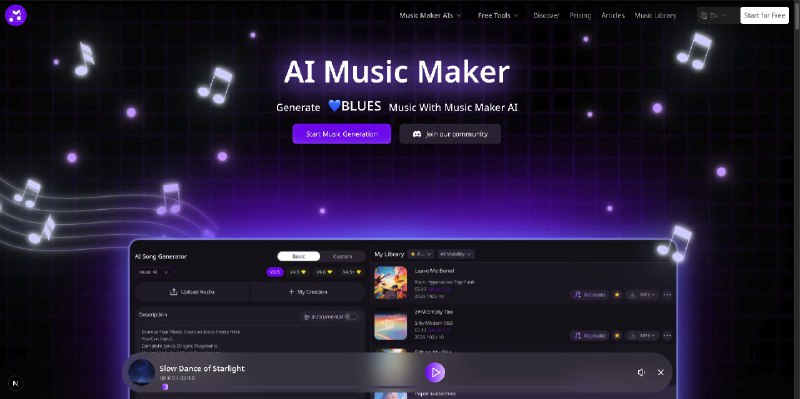 AI Music Maker：全球领先的免费 AI 音乐生成工具 - 秒速创作专业级音乐，支持 Music 4.5 最新模型