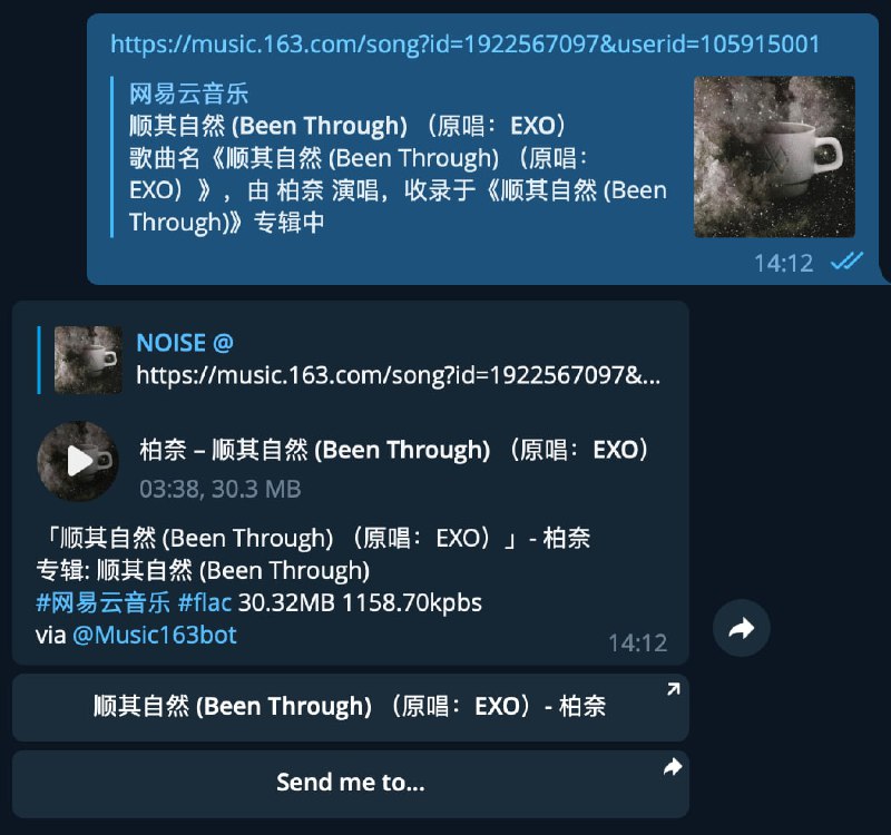#bot推荐一个我自己常用的一个用来下载/分享网易云歌曲的TGbot@Music163bot